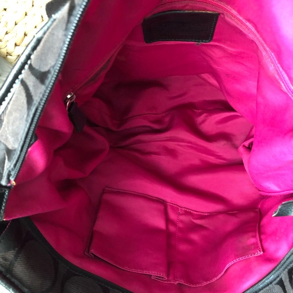 COACH Black Monogram handles and shoulder strap. - Picture 6 of 10